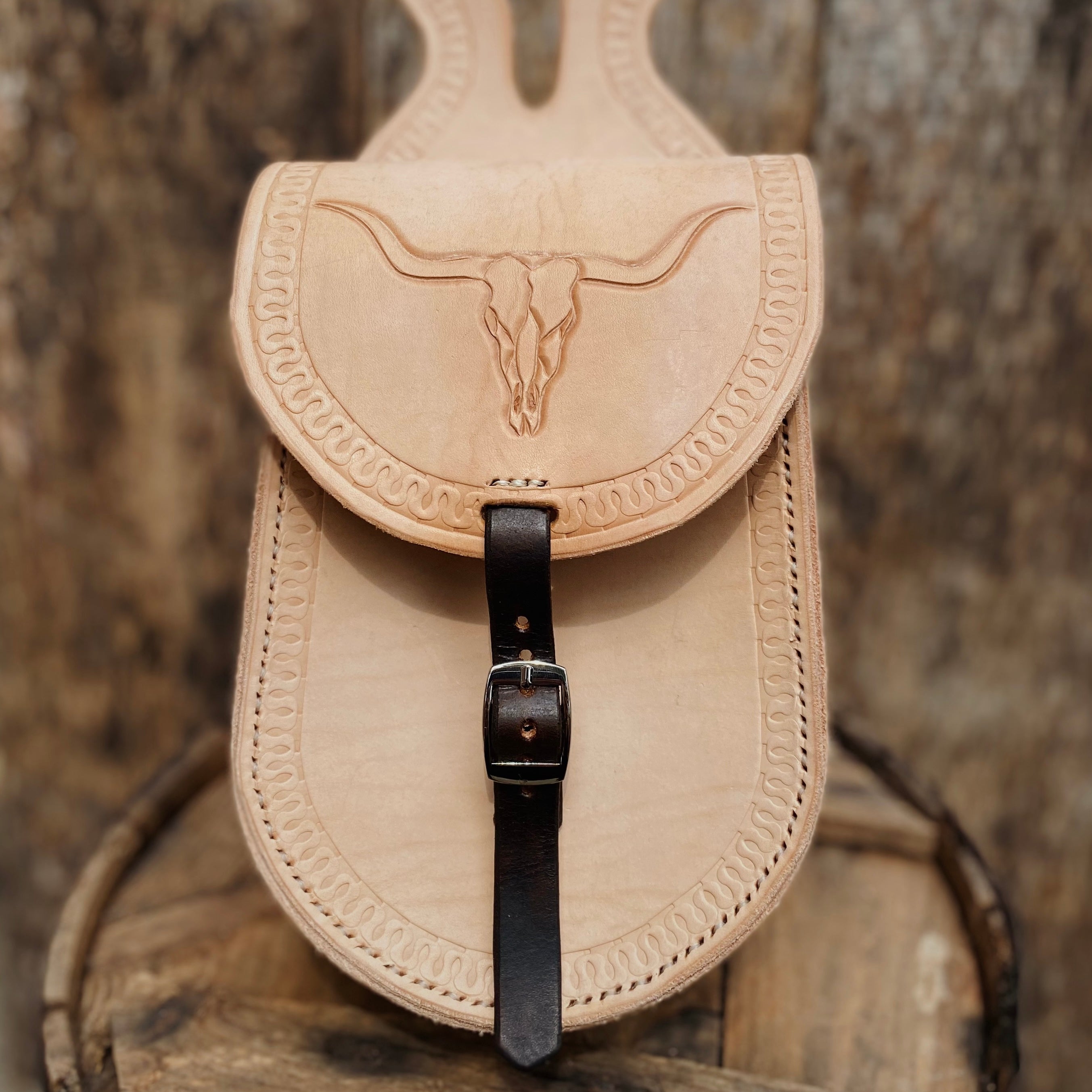 Tooled Leather Longhorn Western Saddle Horn Bag Western Element Leather