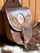 Load image into Gallery viewer, Tooled &amp; Pyrography Western Leather Saddle Horn Pommel Bag
