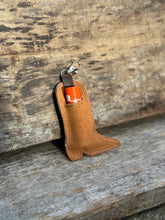 Load image into Gallery viewer, Cowhide Cowgirl Boot Chapstick Holder Keychain
