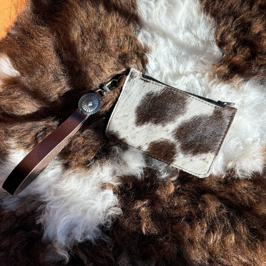 Cowhide Zipper Wristlet Wallet