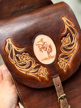 Load image into Gallery viewer, Tooled &amp; Pyrography Western Leather Saddle Horn Pommel Bag
