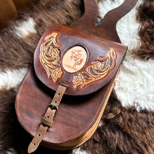Load image into Gallery viewer, Tooled &amp; Pyrography Western Leather Saddle Horn Pommel Bag
