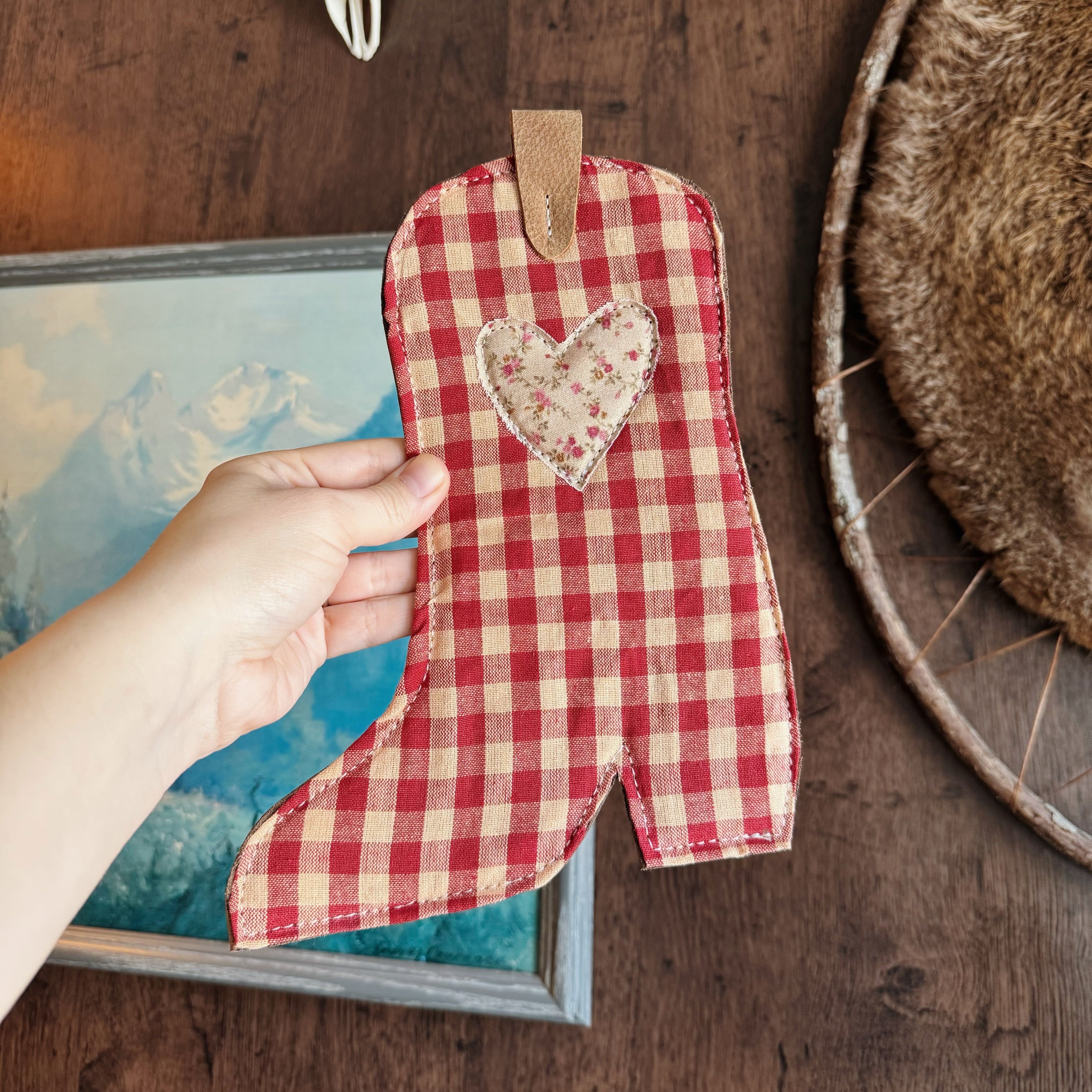 Quilt and Leather Cowgirl Boot Pot Holder