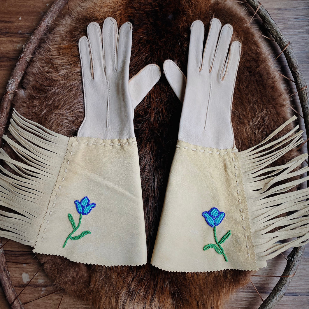 Old West Beaded Fringe Gauntlet Gloves