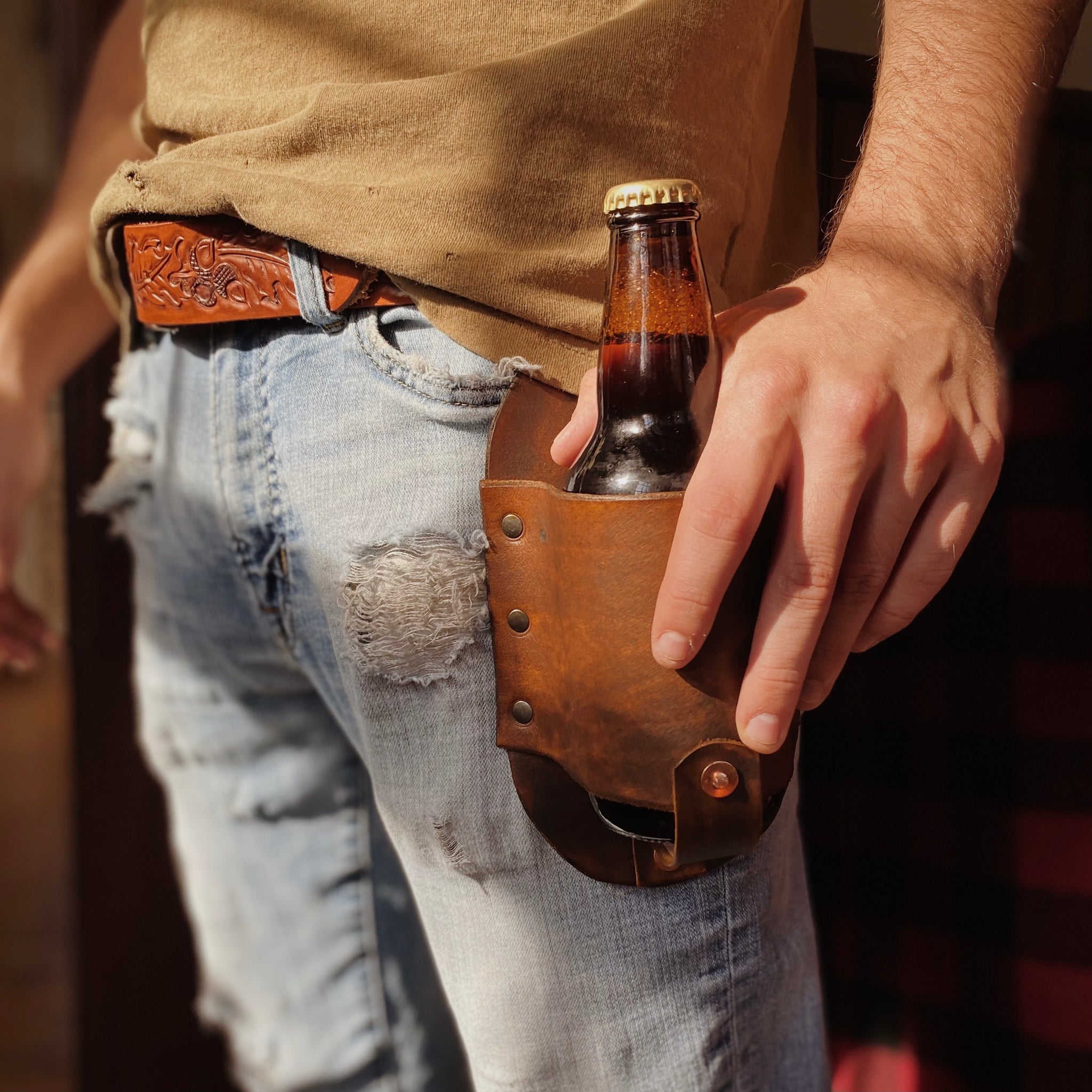 Leather Bottle Holster – Western Element Leather1